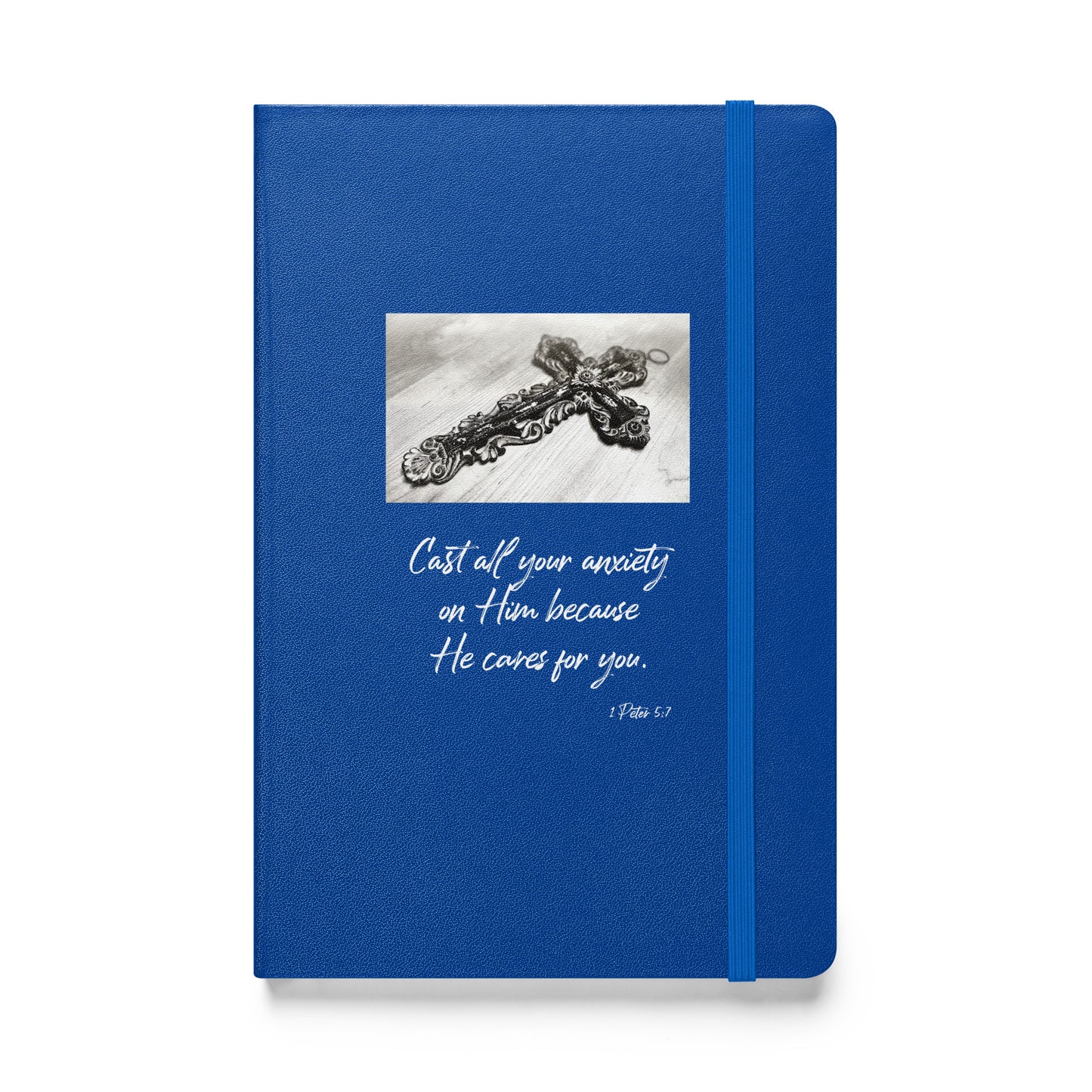 Biblical Quote 'Cast all your anxiety' on Hardcover bound notebook