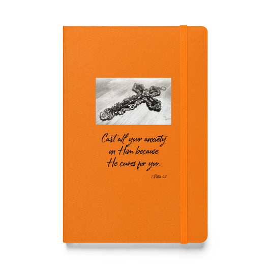 Biblical Quote 'Cast all your anxiety' on Hardcover bound notebook