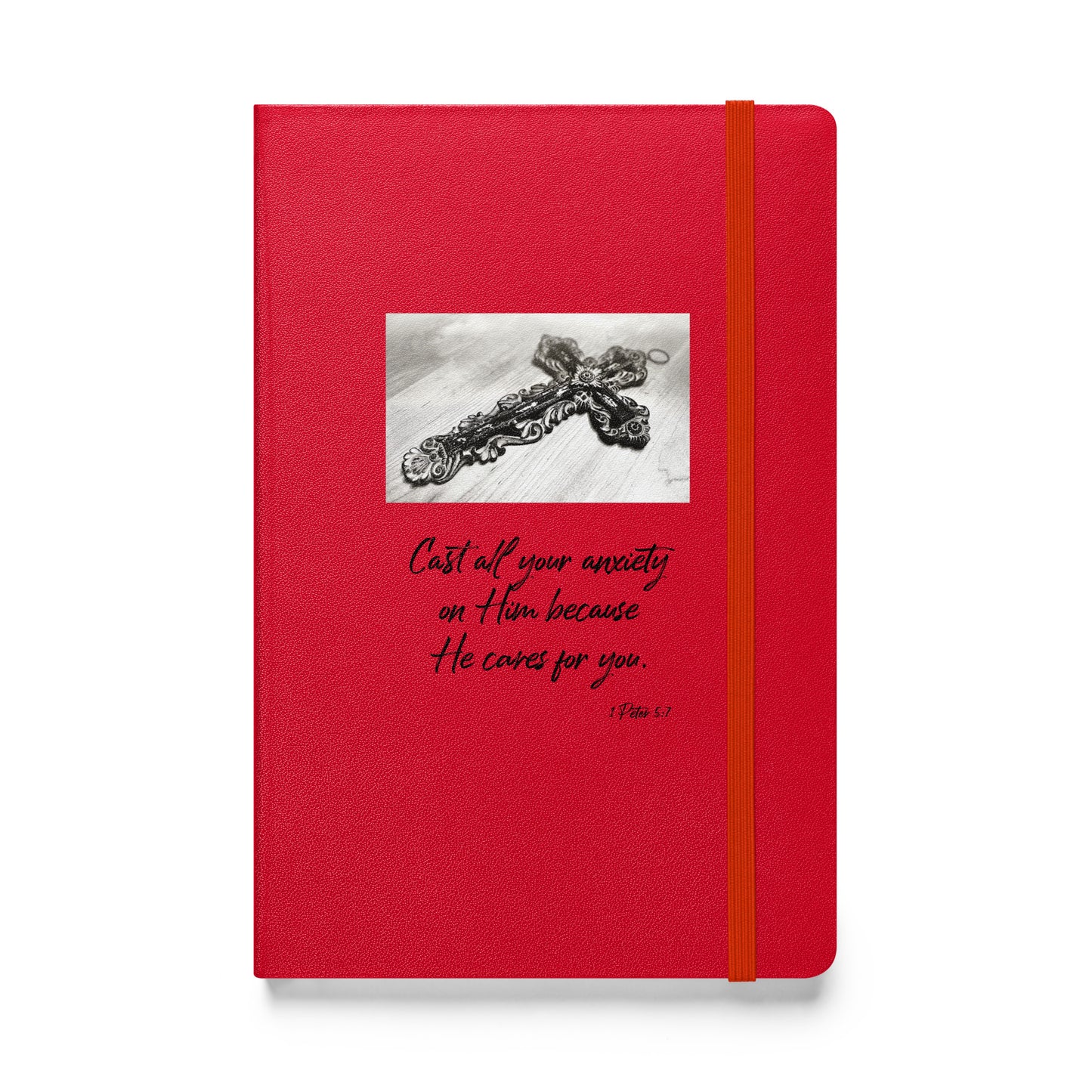 Biblical Quote 'Cast all your anxiety' on Hardcover bound notebook