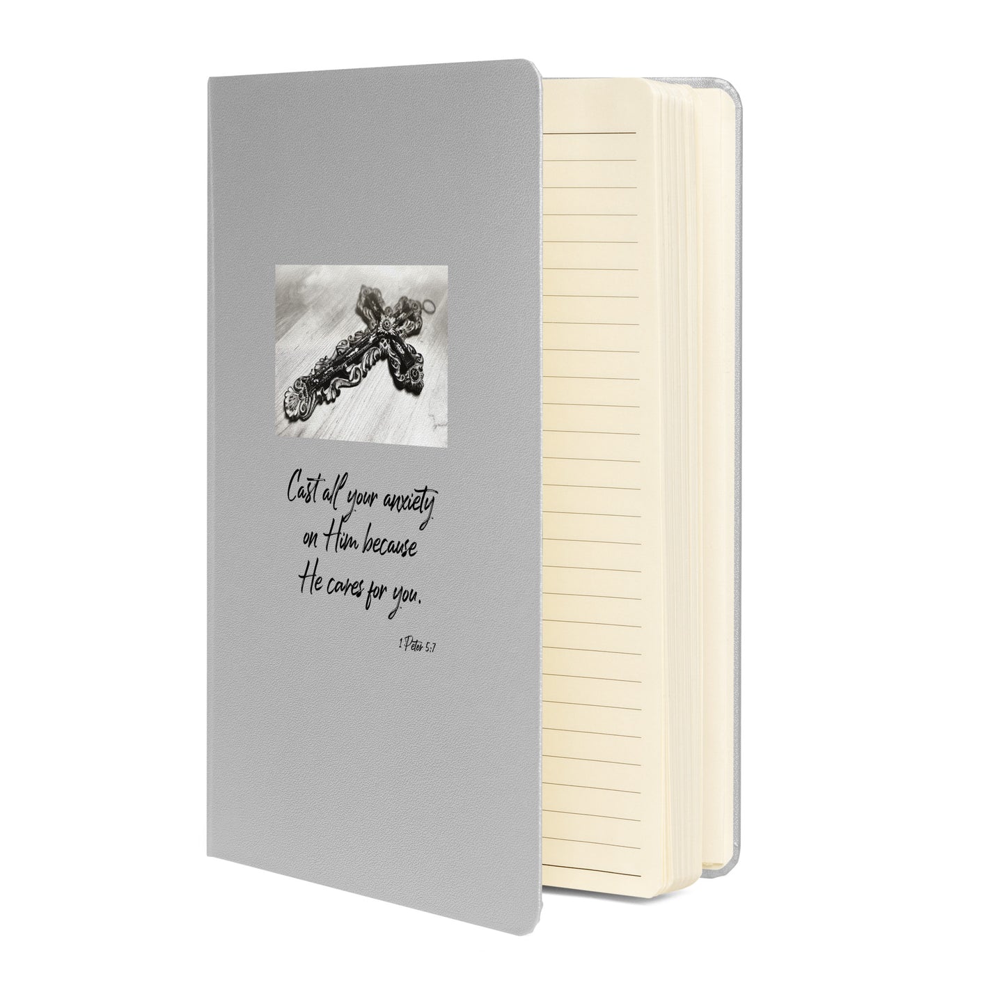 Biblical Quote 'Cast all your anxiety' on Hardcover bound notebook