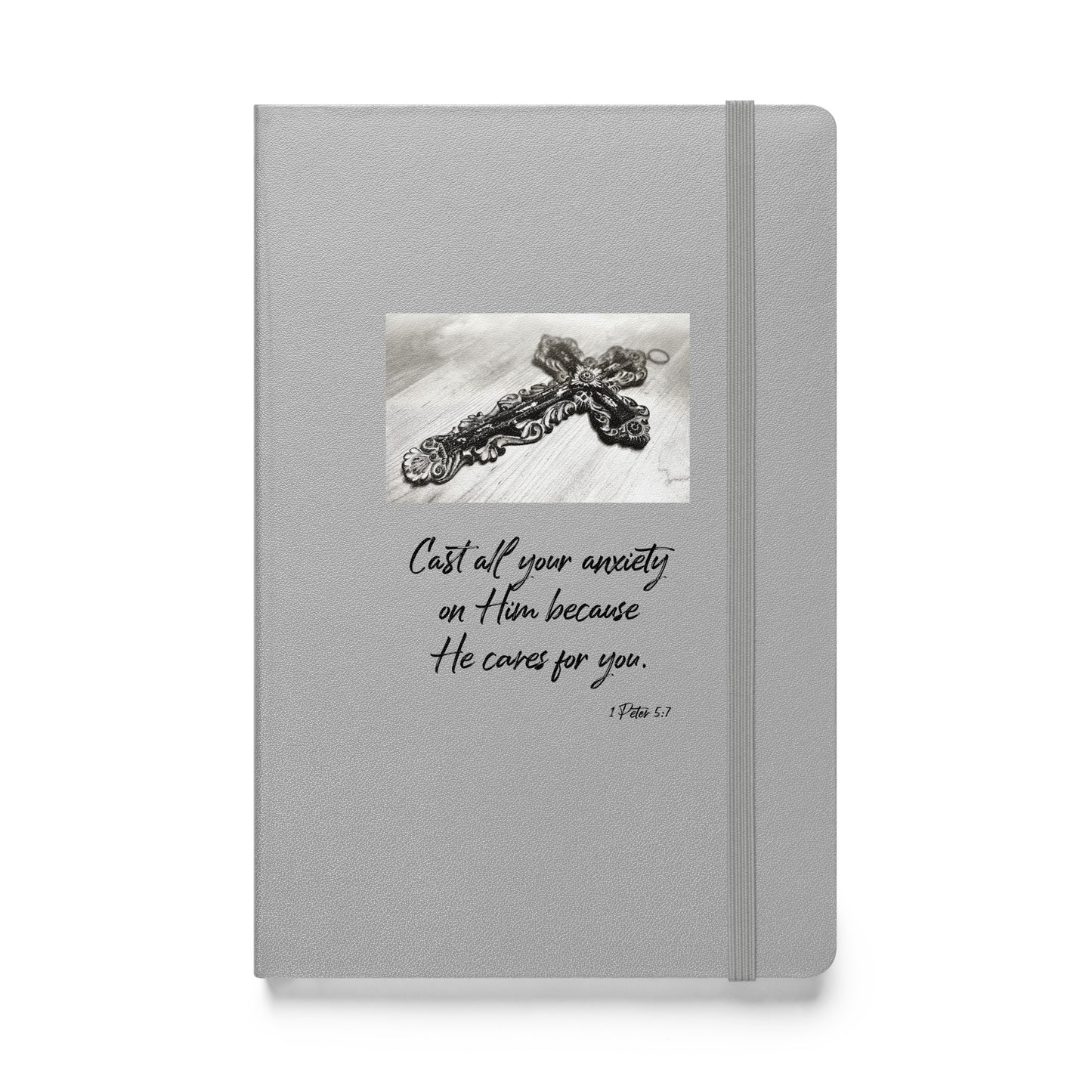 Biblical Quote 'Cast all your anxiety' on Hardcover bound notebook