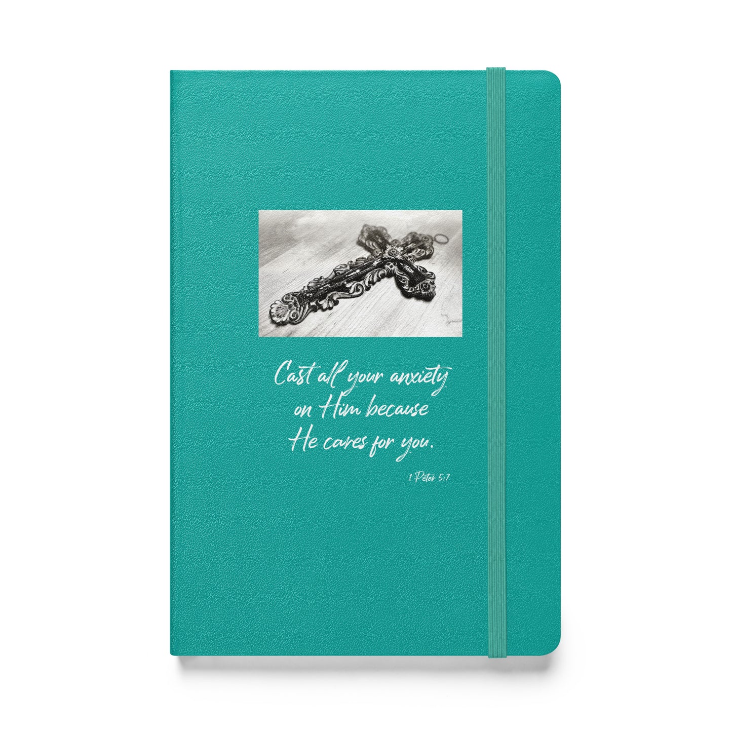 Biblical Quote 'Cast all your anxiety' on Hardcover bound notebook