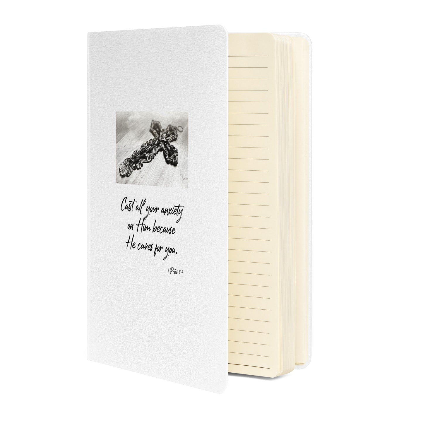 Biblical Quote 'Cast all your anxiety' on Hardcover bound notebook